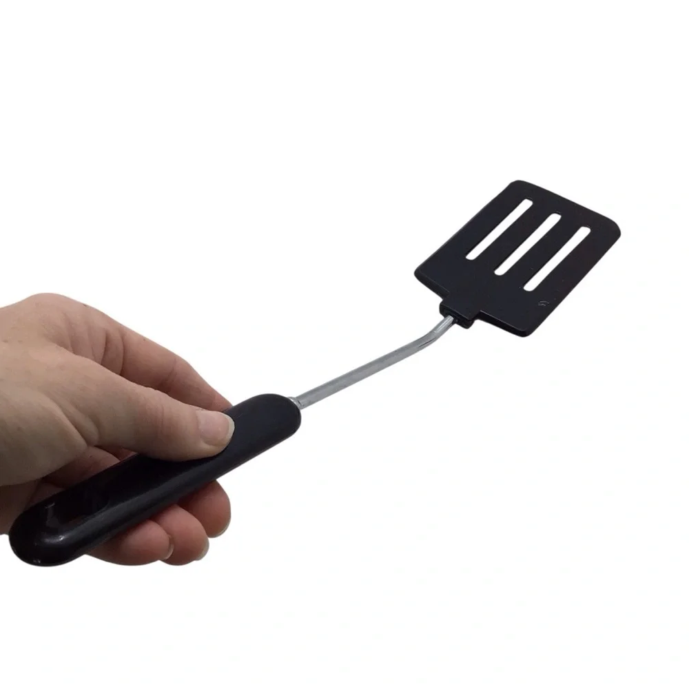 Vintage MCM Black Plastic Slotted Spatula Utensil 12” Retro Kitchen.